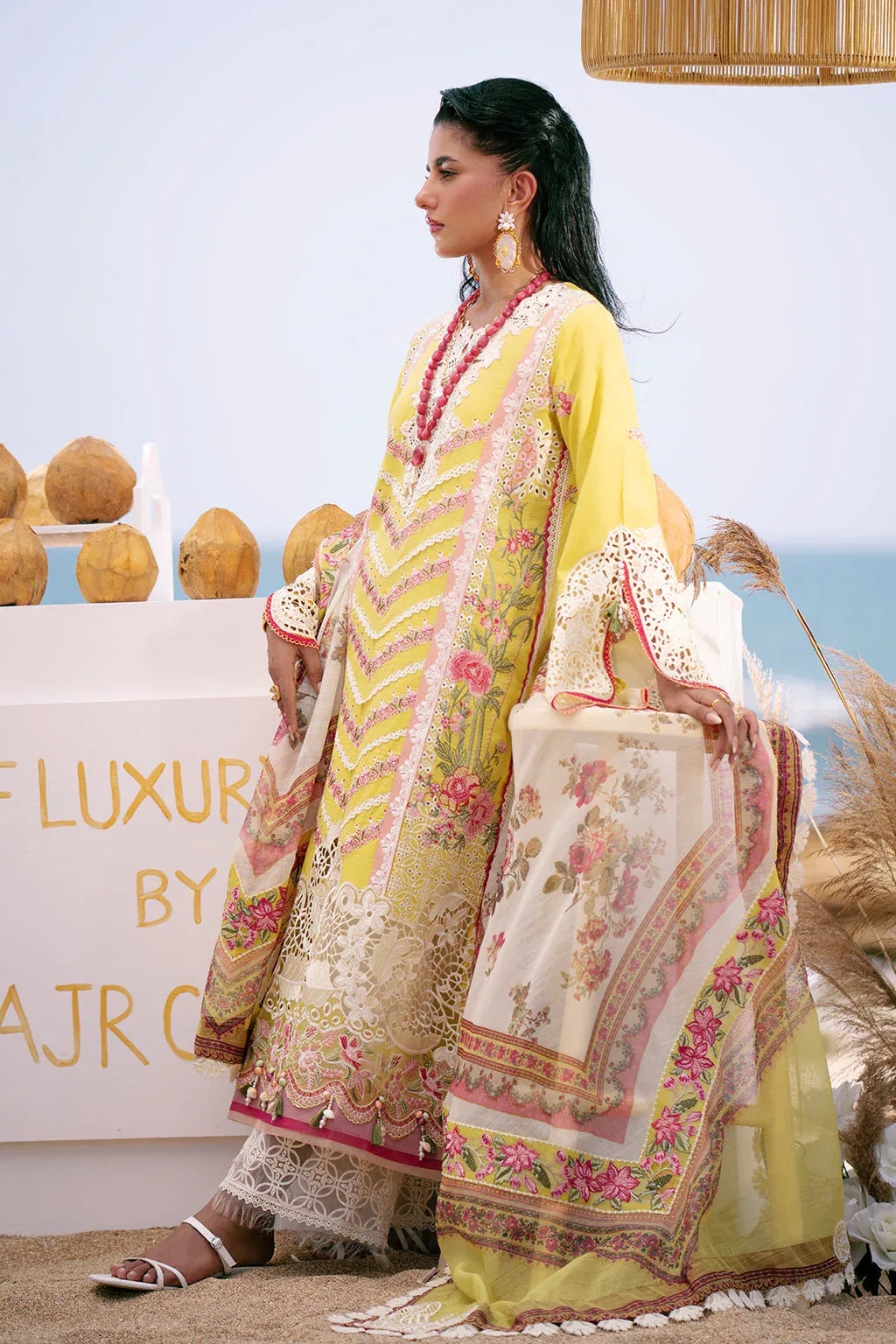 AJR Couture | Dastan Luxury Lawn 25 | Sunset - Aqsa Fabrics