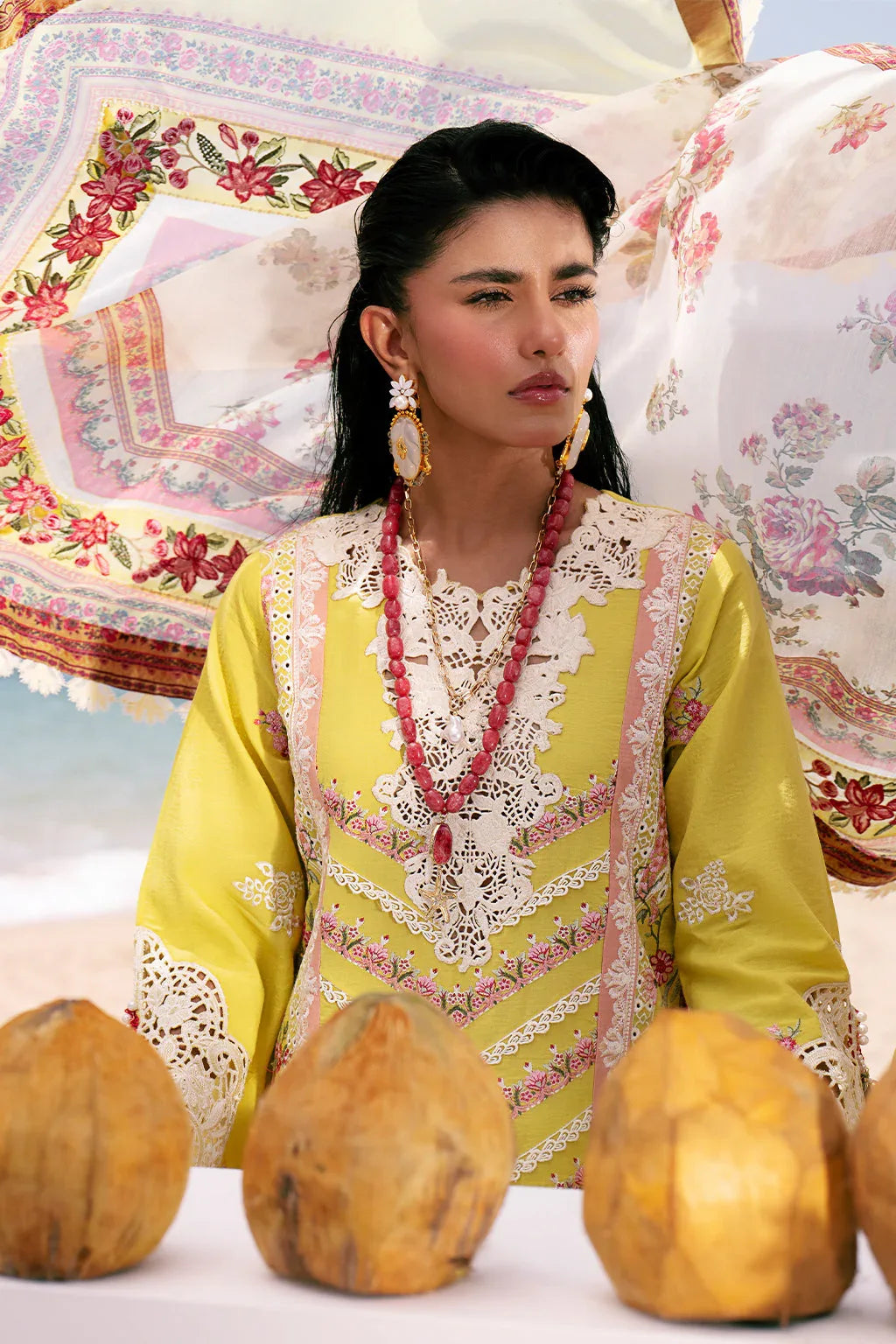 AJR Couture | Dastan Luxury Lawn 25 | Sunset - Aqsa Fabrics