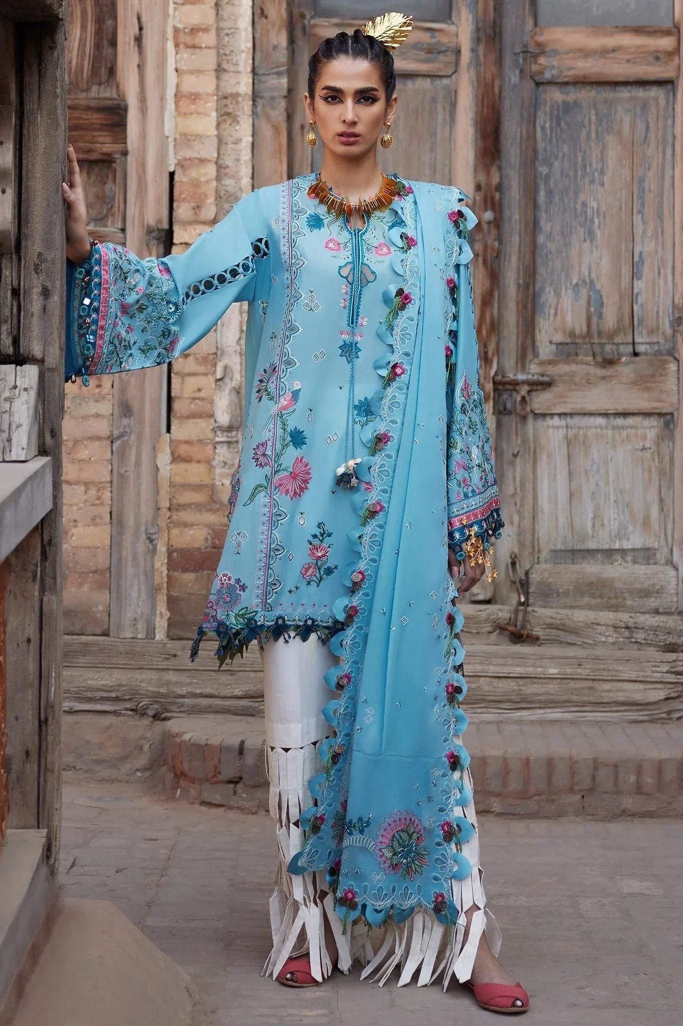 Elan | Luxury Lawn 25 | ISLA BLEU (EL25-11 A) - Aqsa Fabrics
