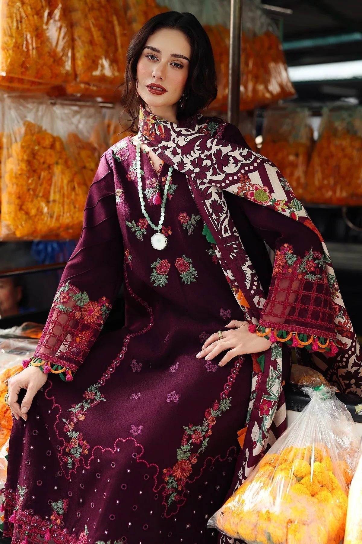 Charizma | Poshima Winters 25 | 3-pc Unstitched Wool Shawl Collection PSW5-02 - Aqsa Fabrics