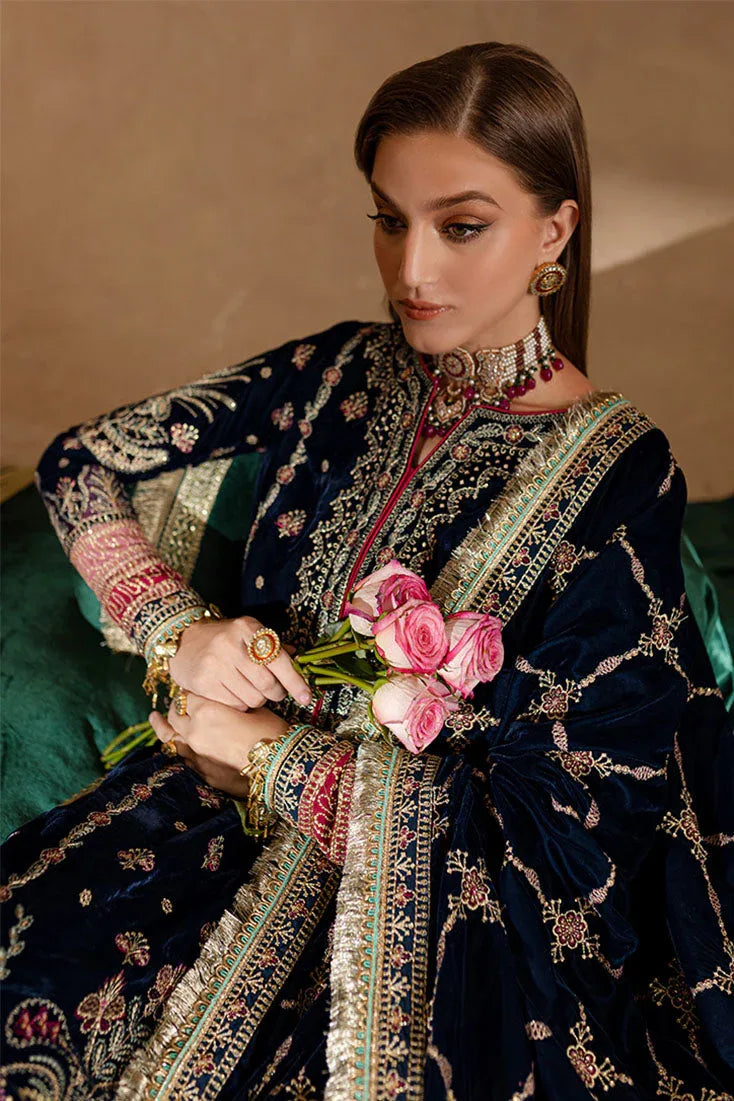 Marjjan | De Rose Velvet | MRV-10 (BLUE) - Aqsa Fabrics