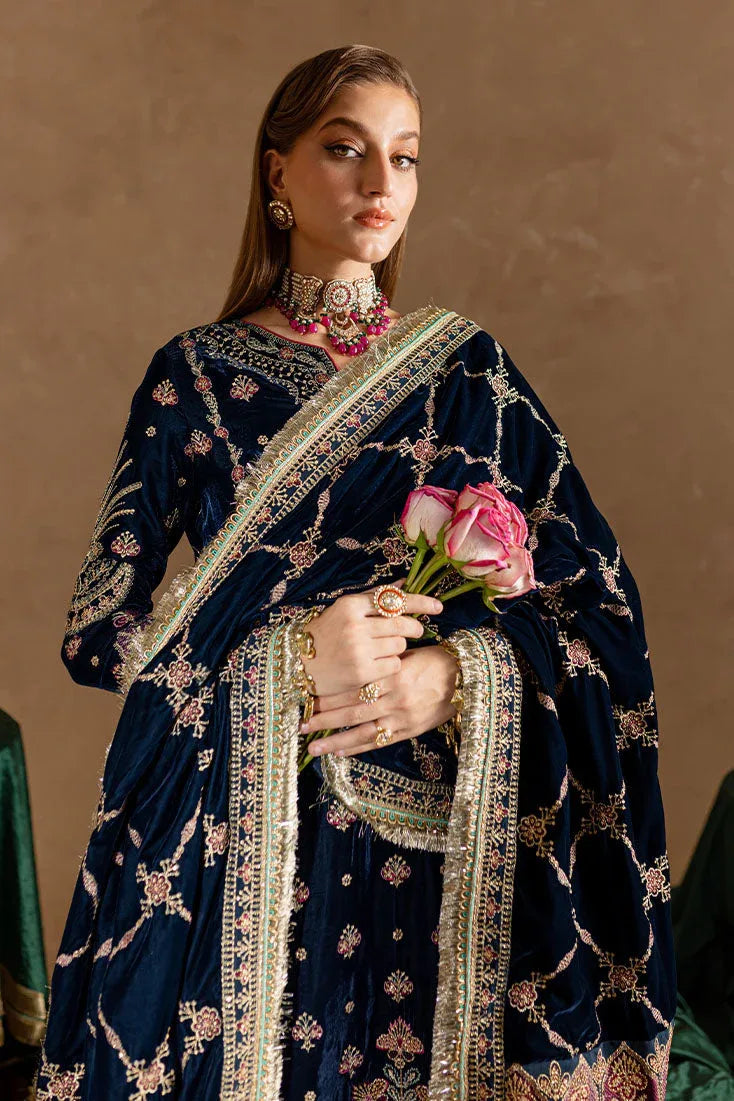 Marjjan | De Rose Velvet | MRV-10 (BLUE) - Aqsa Fabrics