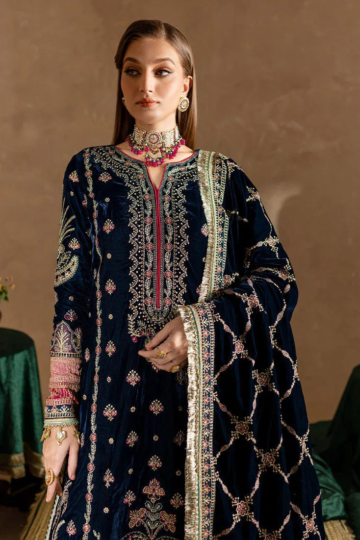 Marjjan | De Rose Velvet | MRV-10 (BLUE) - Aqsa Fabrics
