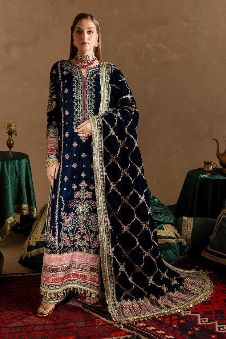 Marjjan | De Rose Velvet | MRV-10 (BLUE) - Aqsa Fabrics