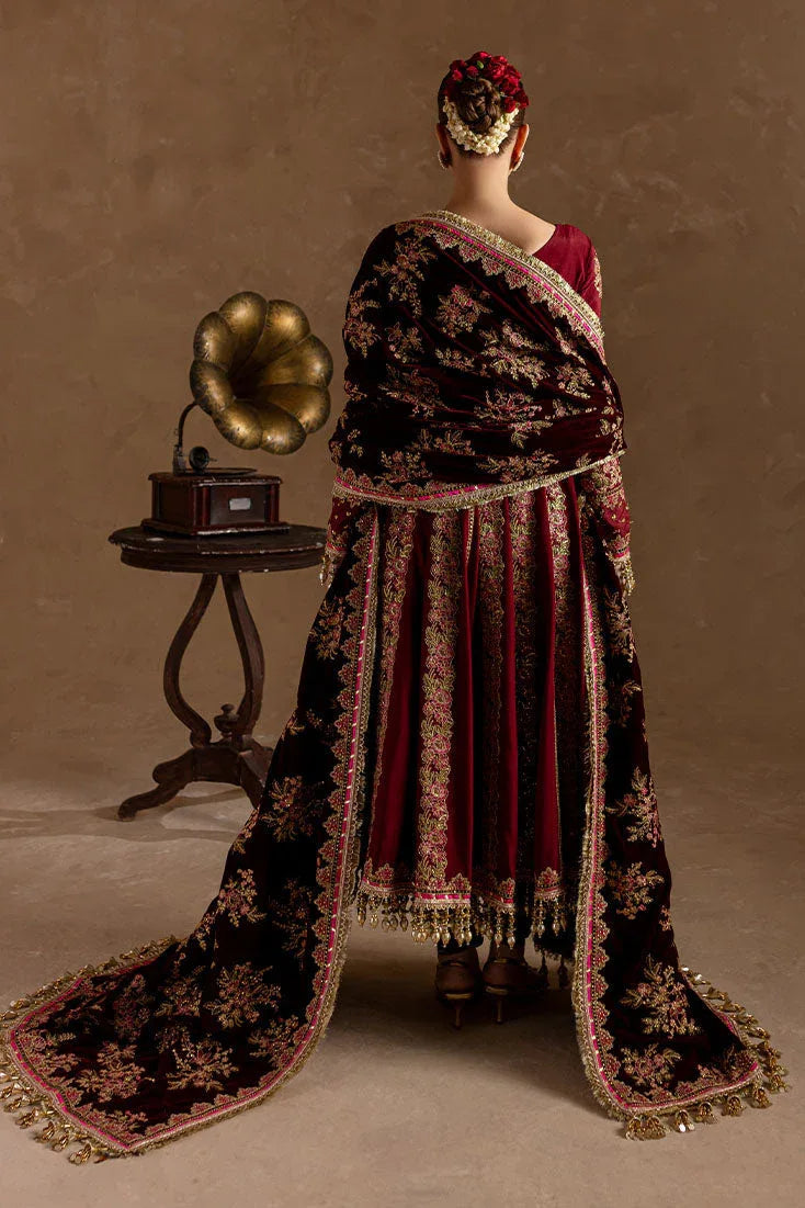 Marjjan | De Rose Velvet | MRV-13 (MEHROON) - Aqsa Fabrics
