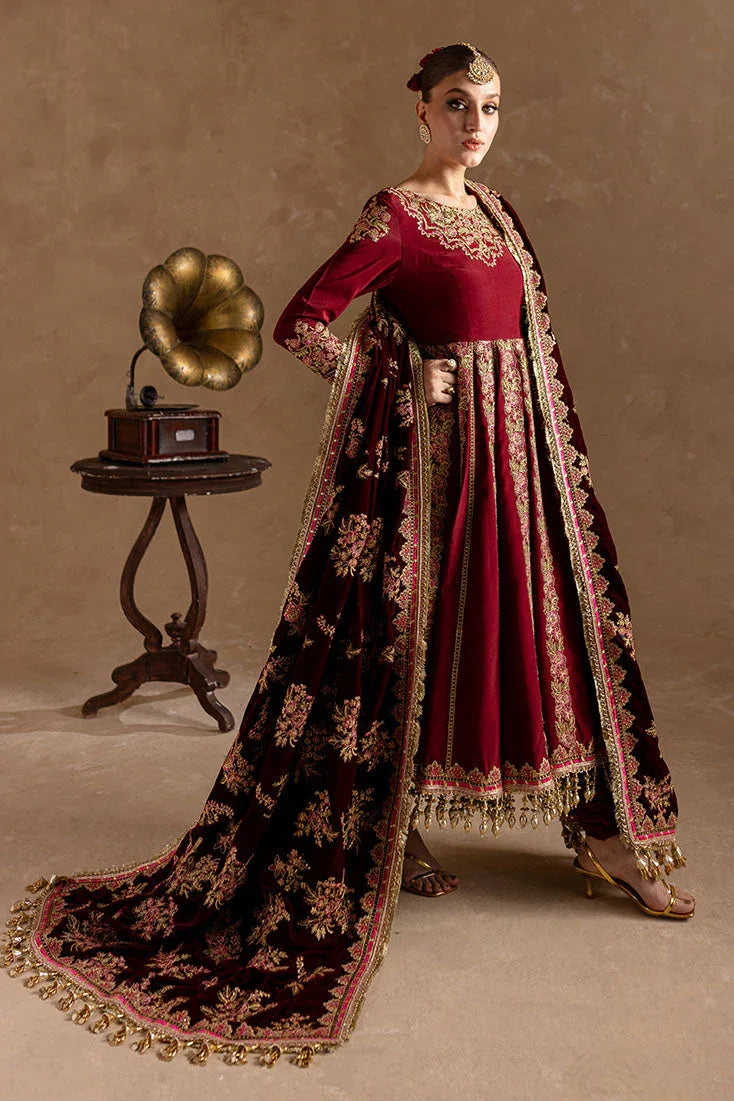 Marjjan | De Rose Velvet | MRV-13 (MEHROON) - Aqsa Fabrics