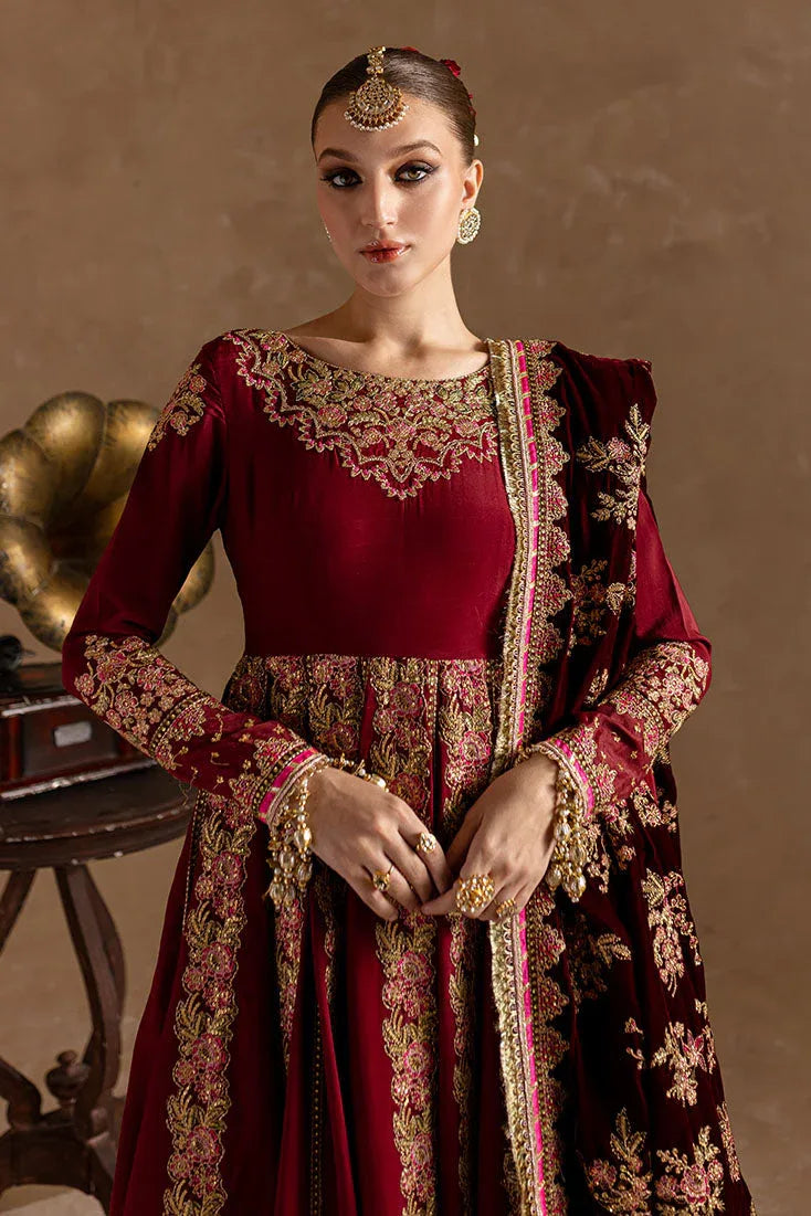 Marjjan | De Rose Velvet | MRV-13 (MEHROON) - Aqsa Fabrics