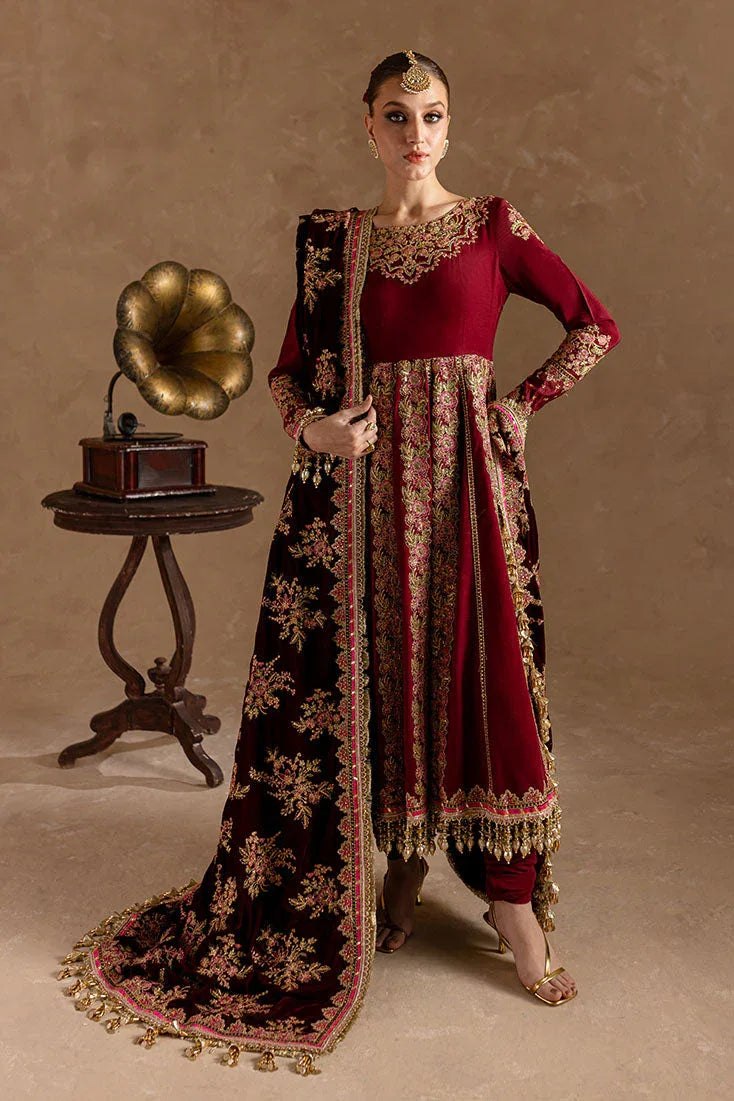 Marjjan | De Rose Velvet | MRV-13 (MEHROON) - Aqsa Fabrics