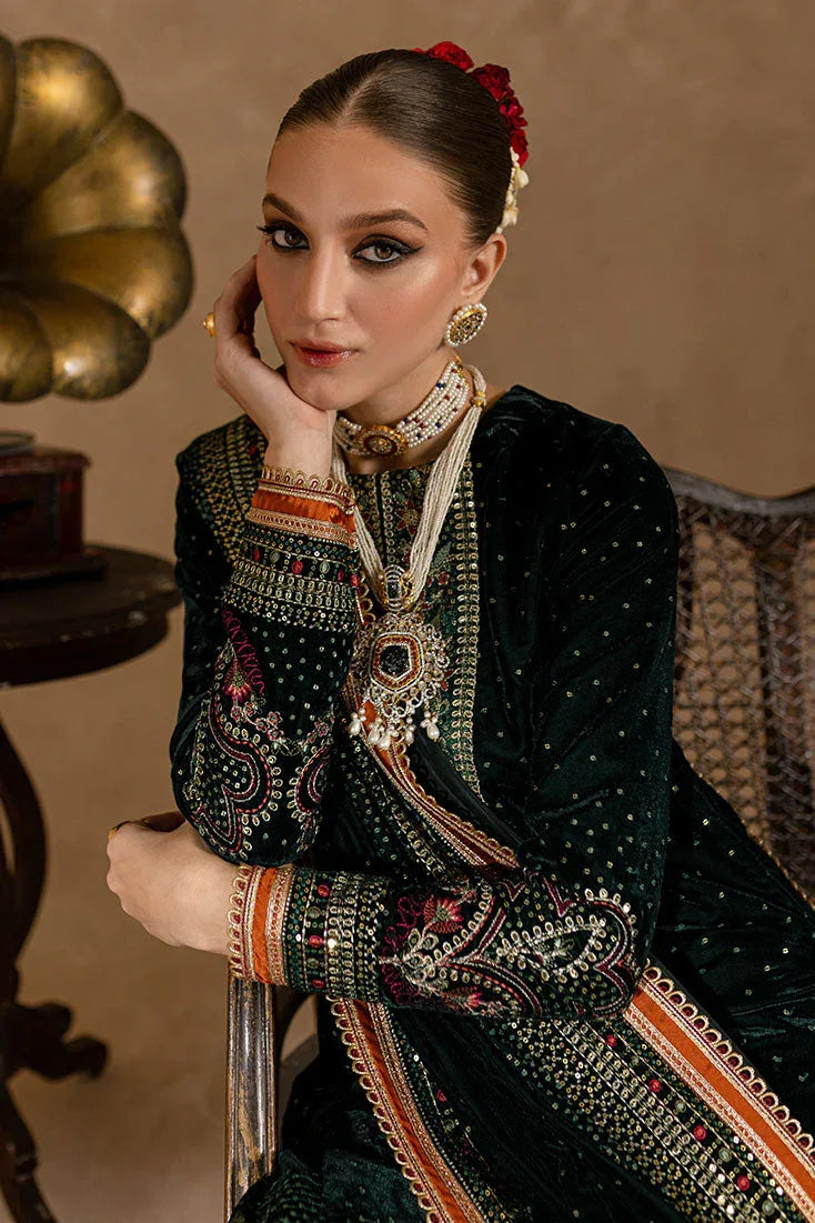 Marjjan | De Rose Velvet | MRV-07 (GREEN) - Aqsa Fabrics