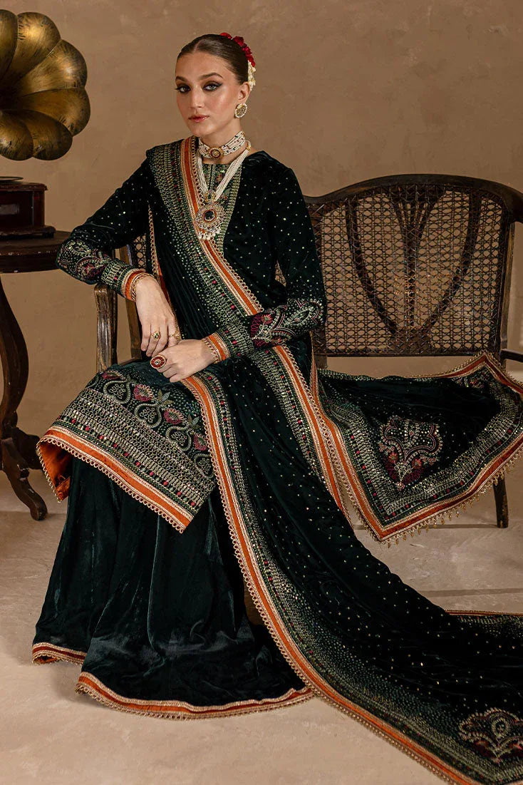 Marjjan | De Rose Velvet | MRV-07 (GREEN) - Aqsa Fabrics