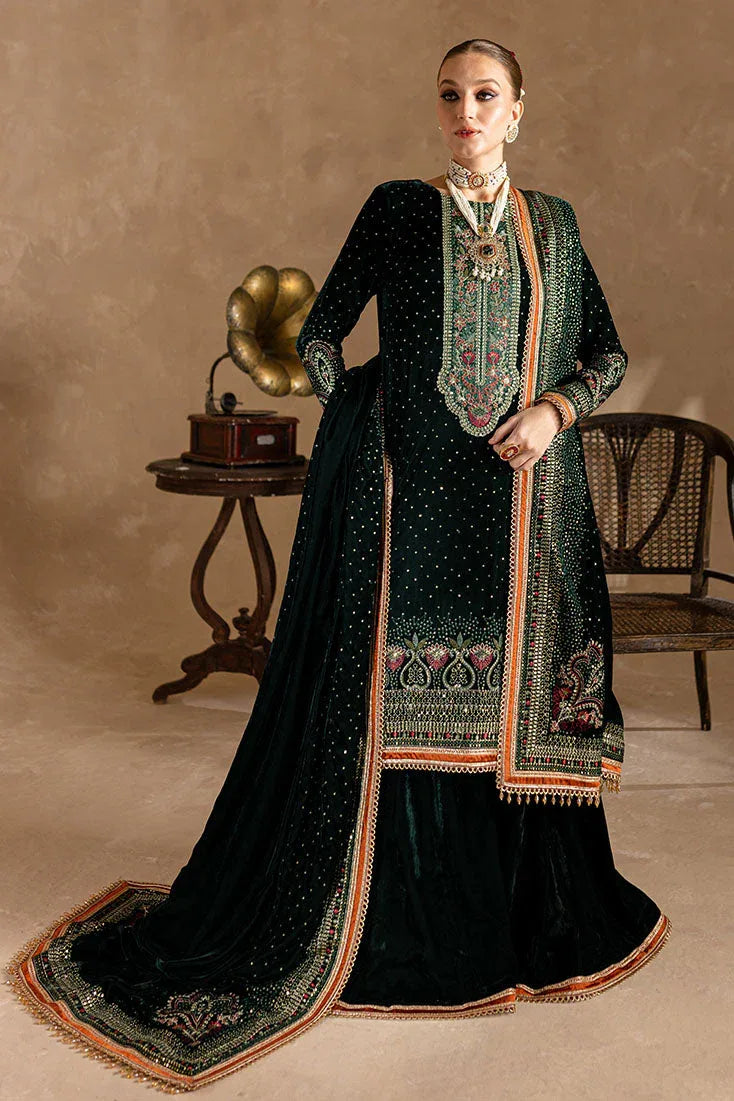Marjjan | De Rose Velvet | MRV-07 (GREEN) - Aqsa Fabrics