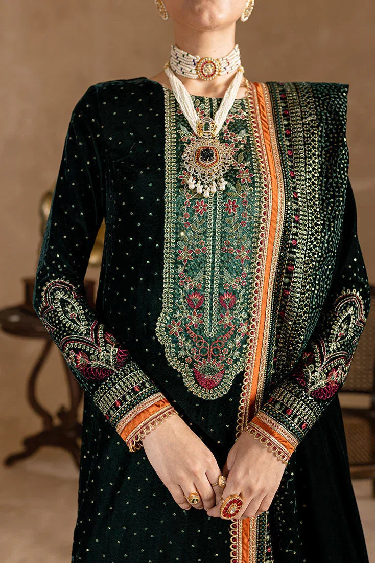 Marjjan | De Rose Velvet | MRV-07 (GREEN) - Aqsa Fabrics