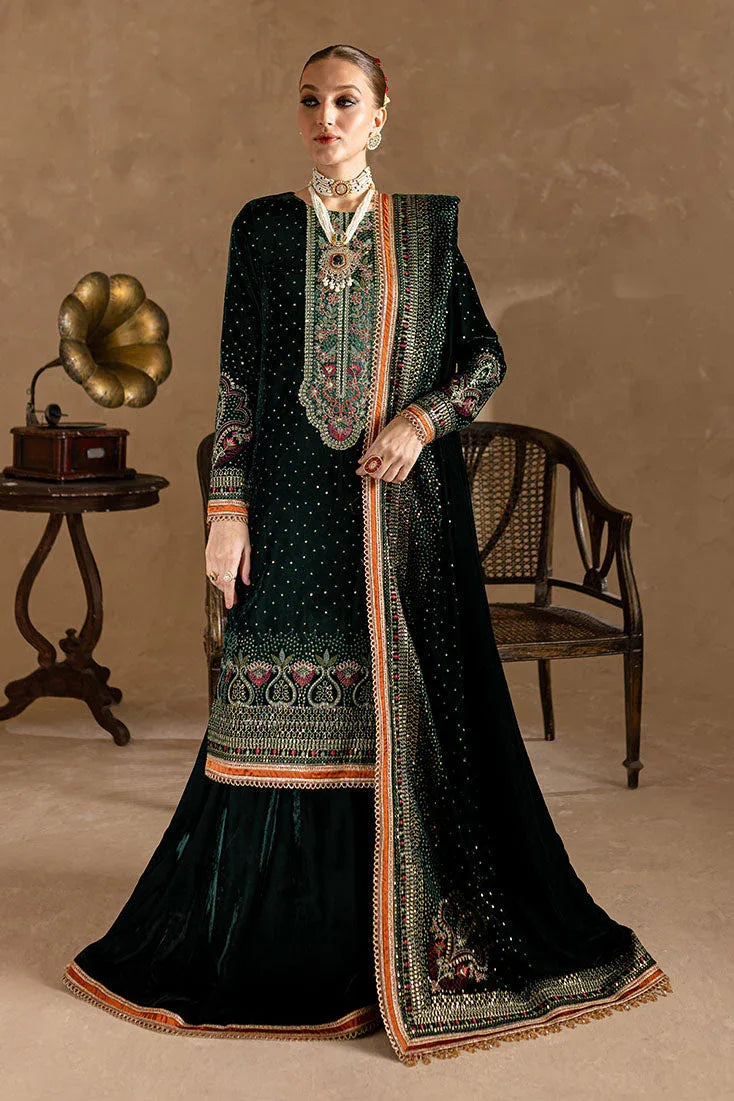 Marjjan | De Rose Velvet | MRV-07 (GREEN) - Aqsa Fabrics