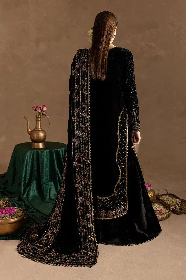 Marjjan | De Rose Velvet | MRV-09 (BLACK) - Aqsa Fabrics