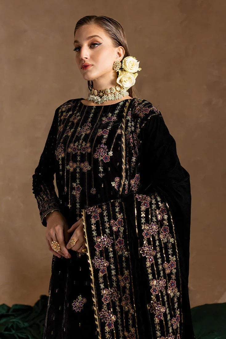 Marjjan | De Rose Velvet | MRV-09 (BLACK) - Aqsa Fabrics