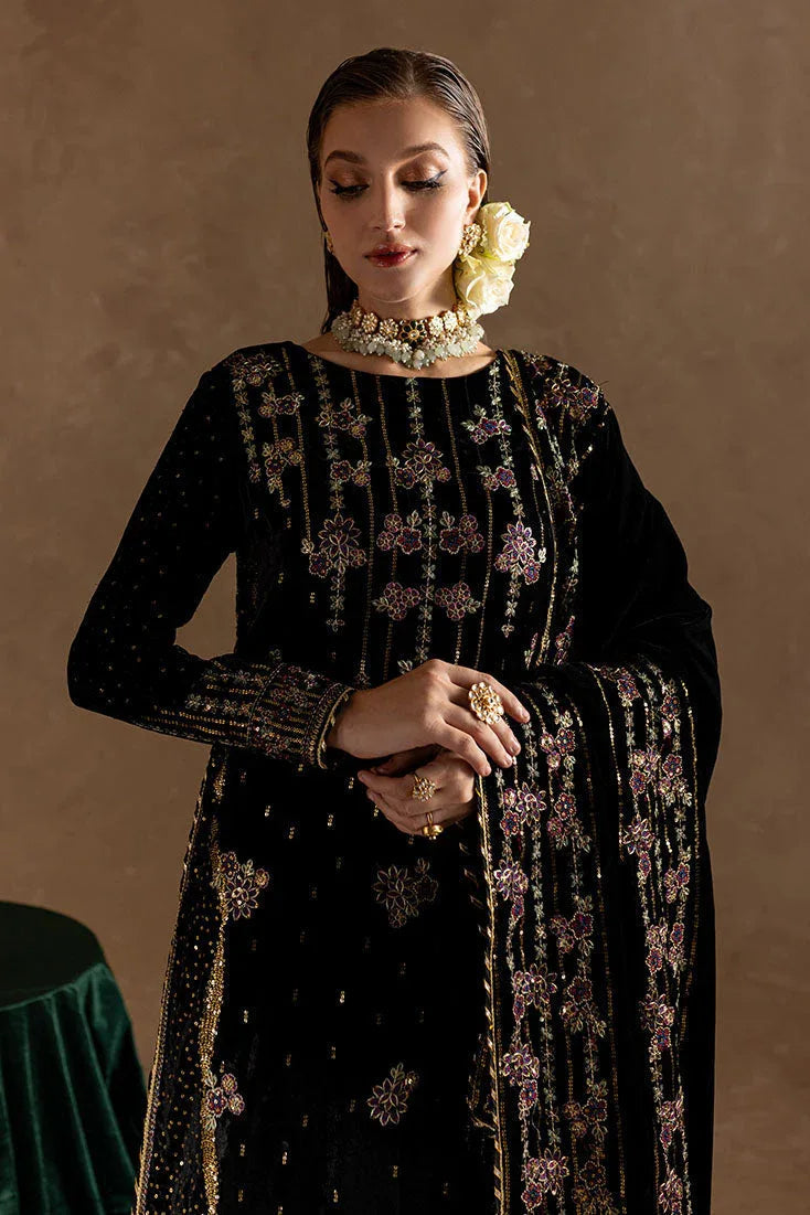 Marjjan | De Rose Velvet | MRV-09 (BLACK) - Aqsa Fabrics