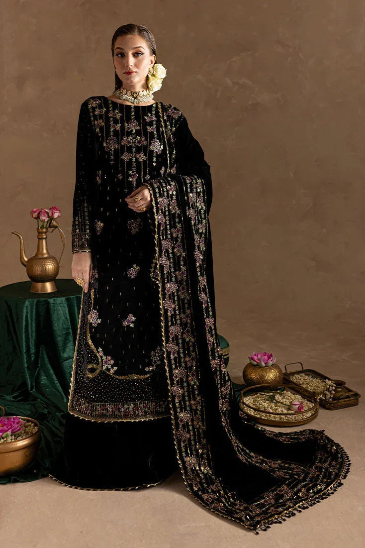 Marjjan | De Rose Velvet | MRV-09 (BLACK) - Aqsa Fabrics