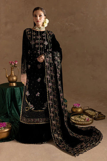 Marjjan | De Rose Velvet | MRV-09 (BLACK) - Aqsa Fabrics