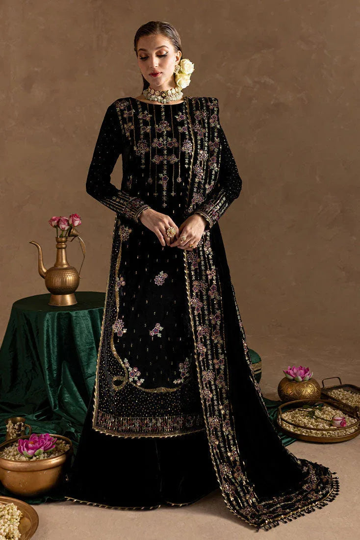 Marjjan | De Rose Velvet | MRV-09 (BLACK) - Aqsa Fabrics