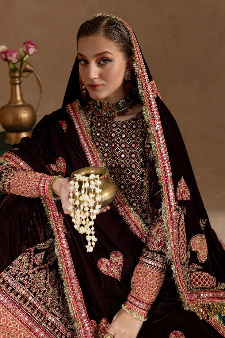 Marjjan | De Rose Velvet | MRV-08 (MEHROON) - Aqsa Fabrics