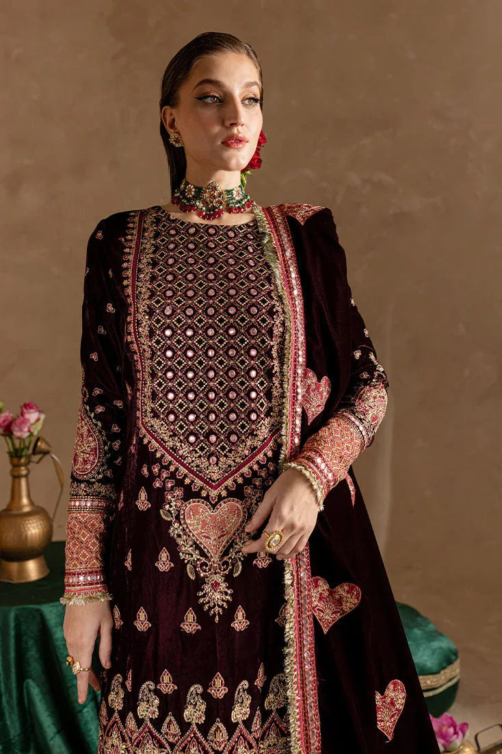 Marjjan | De Rose Velvet | MRV-08 (MEHROON) - Aqsa Fabrics