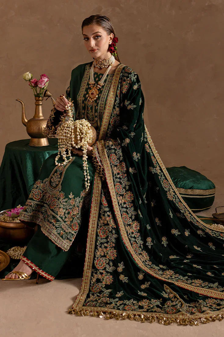 Marjjan | De Rose Velvet | MRV-11 (GREEN) - Aqsa Fabrics