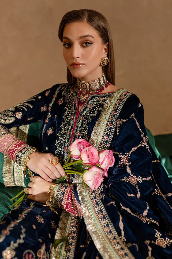 Marjjan | De Rose Velvet | MRV-10 (BLUE) - Aqsa Fabrics