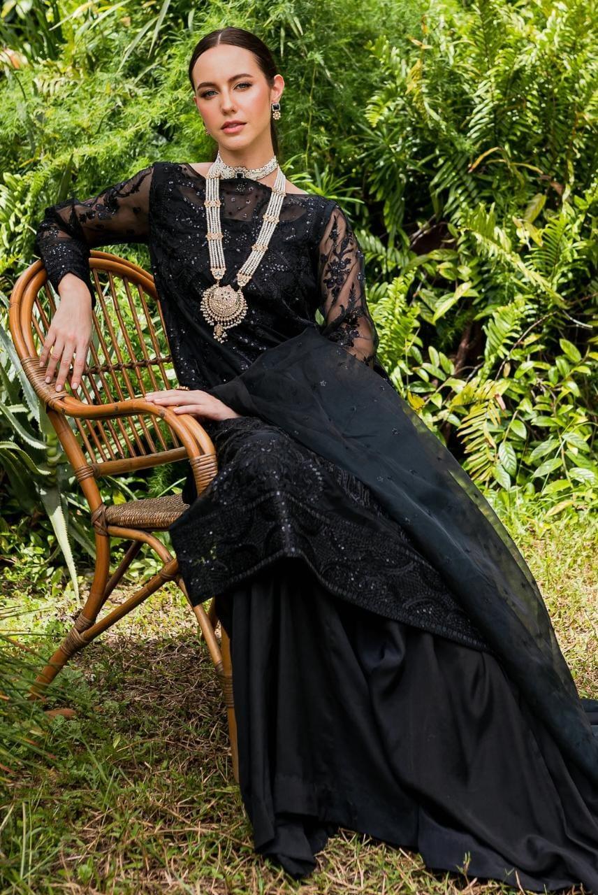 Maryum N Maria | Sorina Luxury Chiffon 23 | Raven (MW23-507) - Aqsa Fabrics