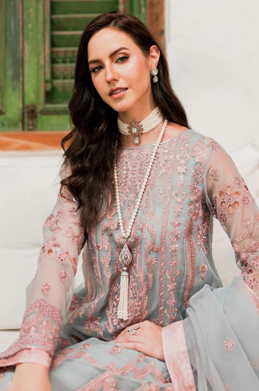 Maryum N Maria | Sorina Luxury Chiffon 23 | Dawn Blue (MW23-510) - Aqsa Fabrics