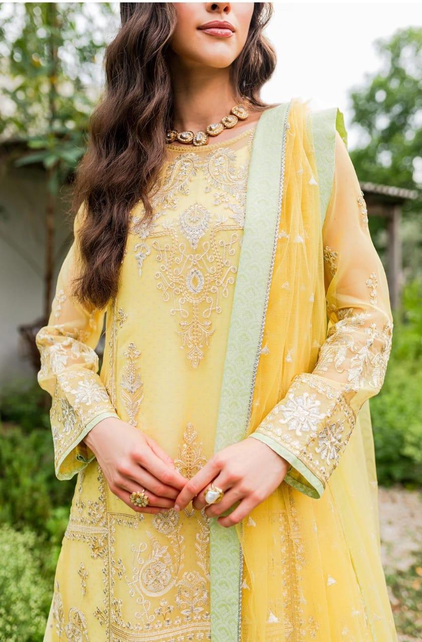 Maryum N Maria | Sorina Luxury Chiffon 23 | Lemon Zest (MW23-508) - Aqsa Fabrics