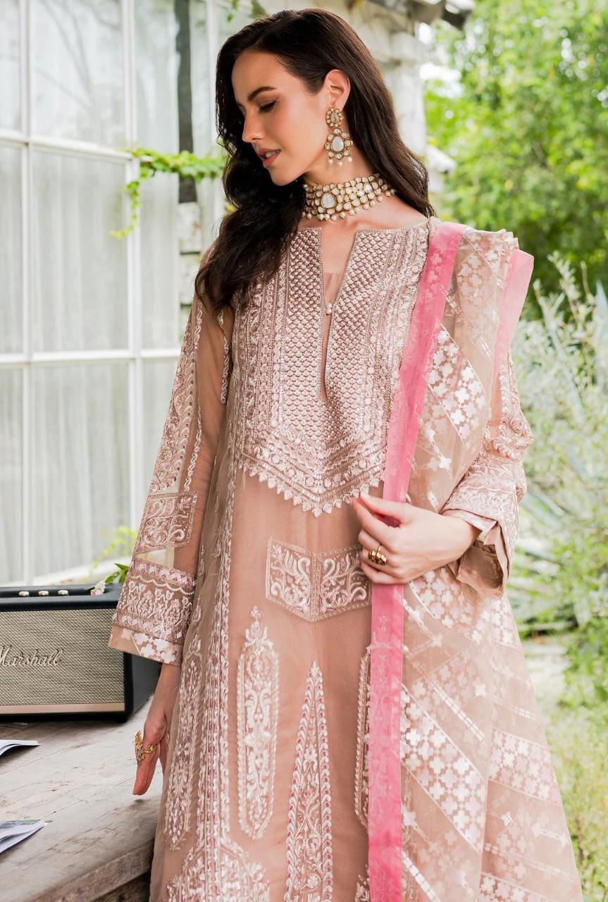 Maryum N Maria | Sorina Luxury Chiffon 23 | Peach Beige (MW23-503) - Aqsa Fabrics
