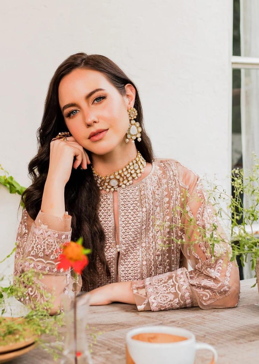 Maryum N Maria | Sorina Luxury Chiffon 23 | Peach Beige (MW23-503) - Aqsa Fabrics