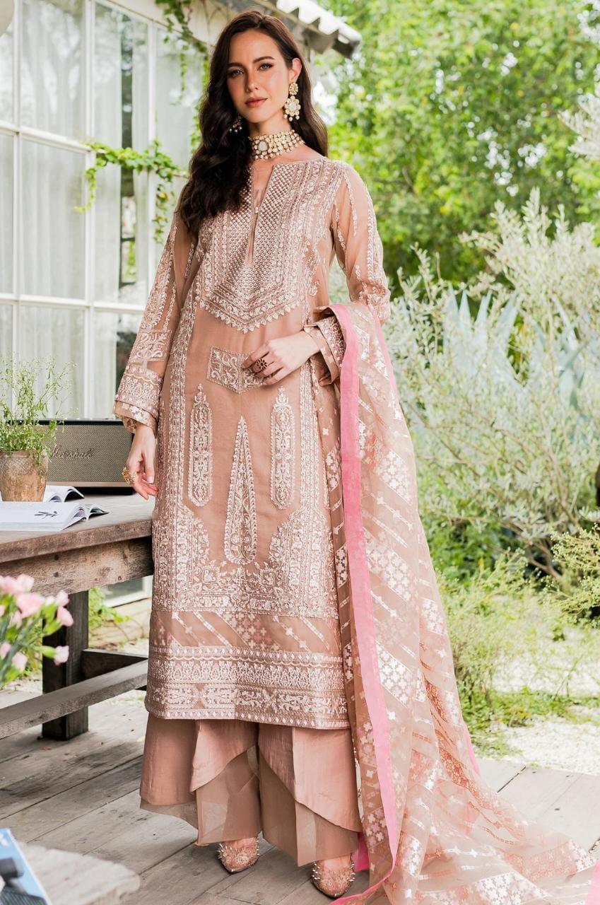 Maryum N Maria | Sorina Luxury Chiffon 23 | Peach Beige (MW23-503) - Aqsa Fabrics
