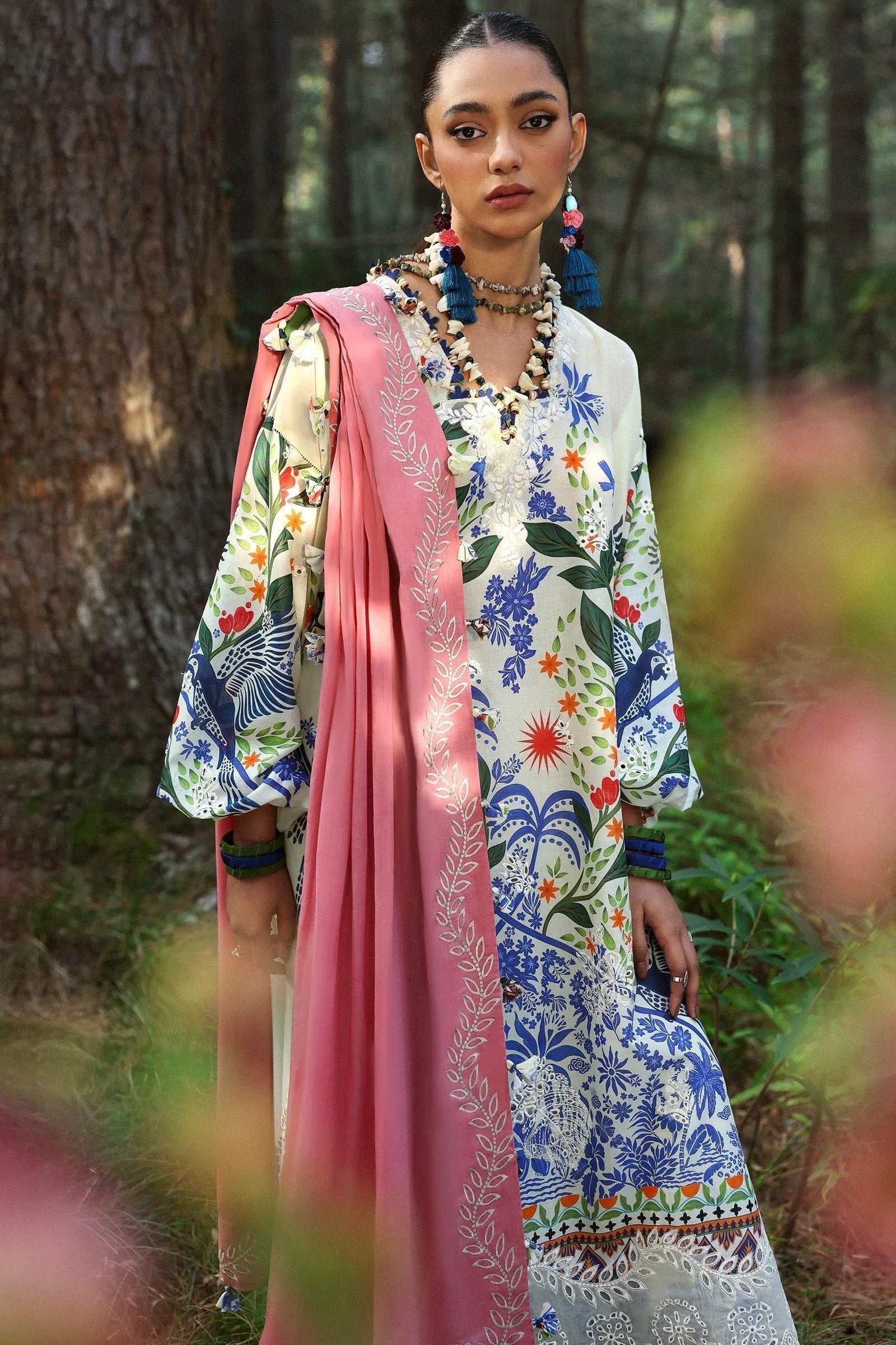 Zaha | Lawn 25 | WHITE SOLANA (ZL25-03 B) - Aqsa Fabrics