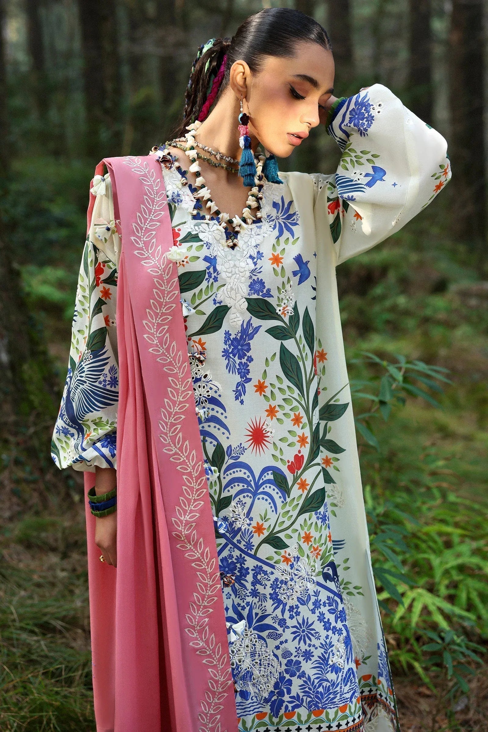 Zaha | Lawn 25 | WHITE SOLANA (ZL25-03 B) - Aqsa Fabrics