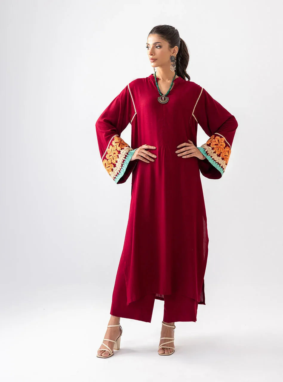 Zainab Chottani | Aara Casual Pret |  Divine Maroon - Aqsa Fabrics