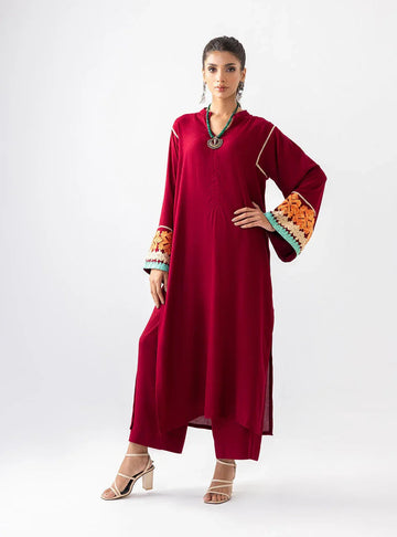 Zainab Chottani | Aara Casual Pret |  Divine Maroon - Aqsa Fabrics