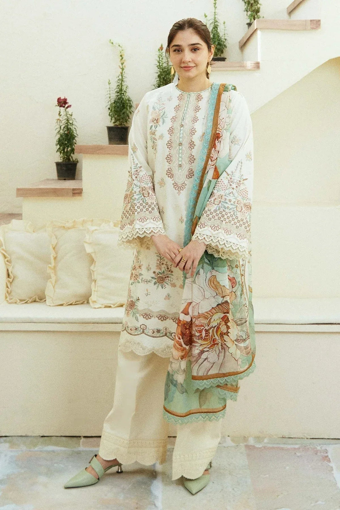 Zara Shahjahan | Coco Lawn Eid Edit 24 | IVORY-D10 - Aqsa Fabrics