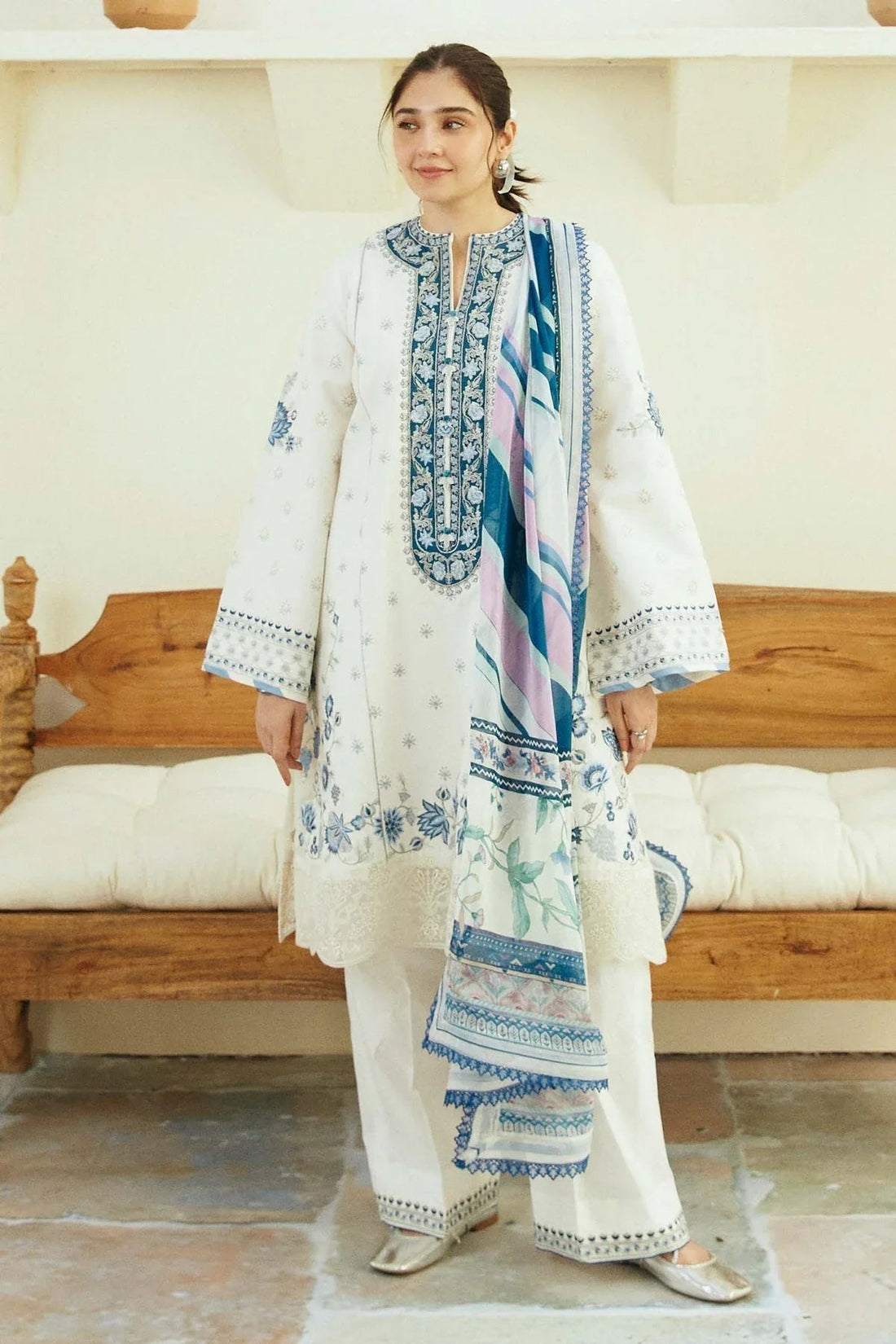 Zara Shahjahan | Coco Lawn Eid Edit 24 | IVORY-D4 - Aqsa Fabrics
