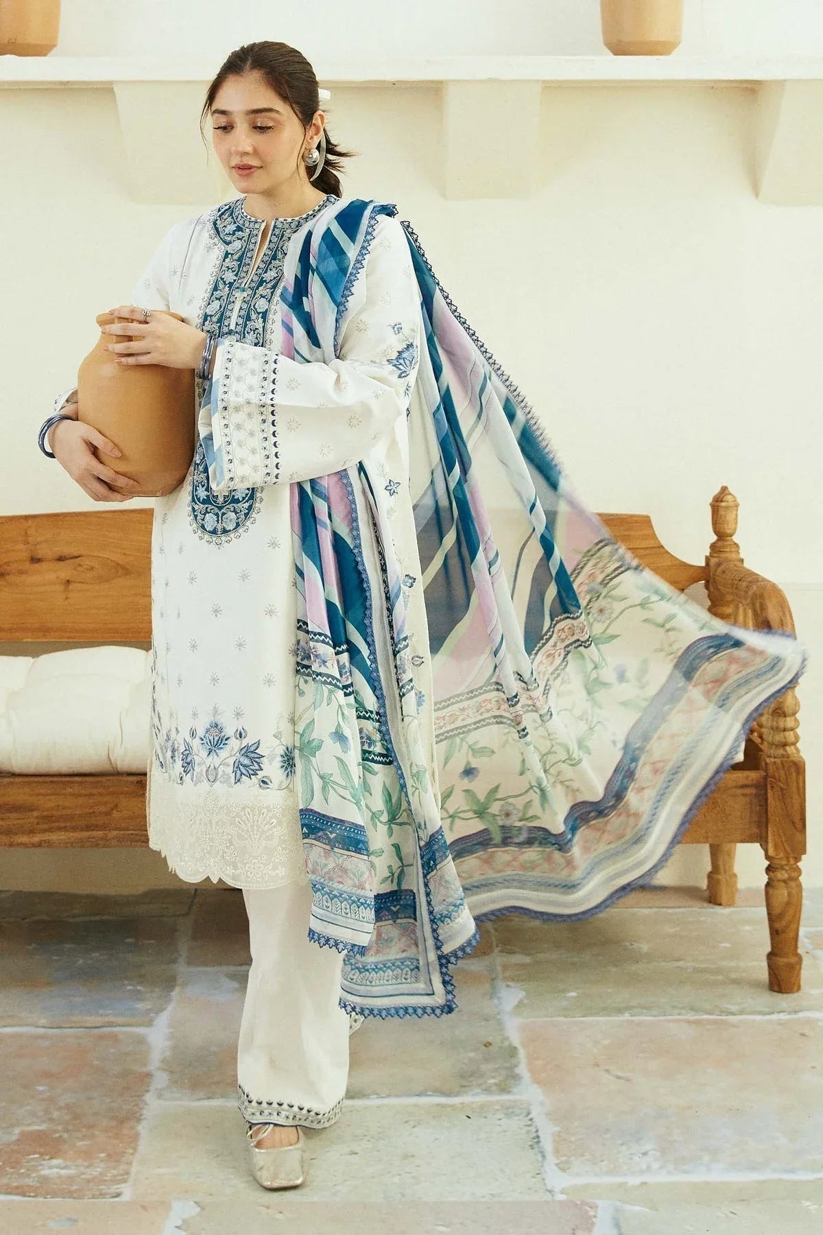 Zara Shahjahan | Coco Lawn Eid Edit 24 | IVORY-D4 - Aqsa Fabrics