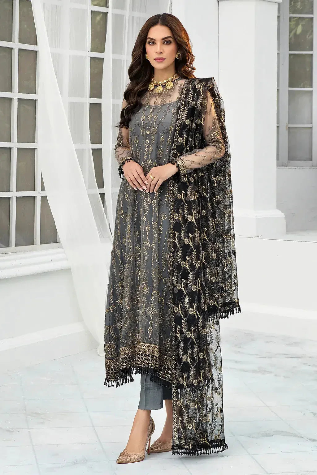 Zarif | DE LUXURY Formals | GRAPHITE - Aqsa Fabrics