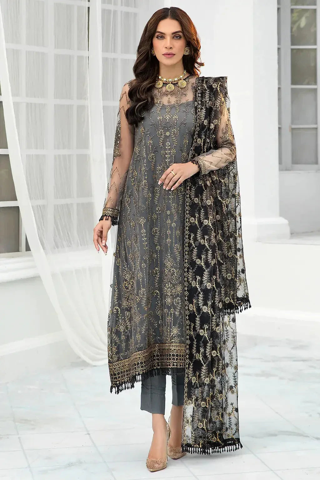 Zarif | DE LUXURY Formals | GRAPHITE - Aqsa Fabrics