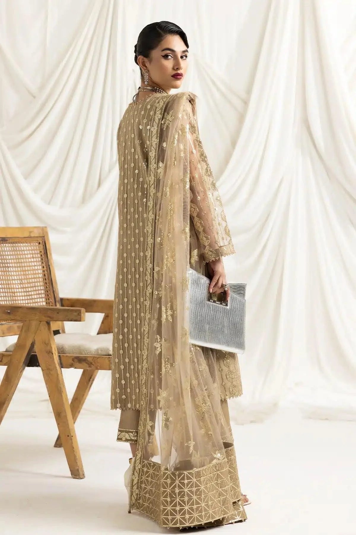Alizeh | Dua Formals 23 | DUA-V02D01B- AIREEN(IVORY BEIGE) - Aqsa Fabrics