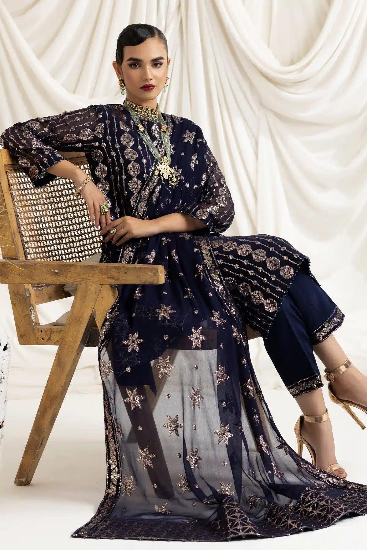 Alizeh | Dua Formals 23 | DUA-V02D01A- AIREEN(NAVY BLUE) - Aqsa Fabrics