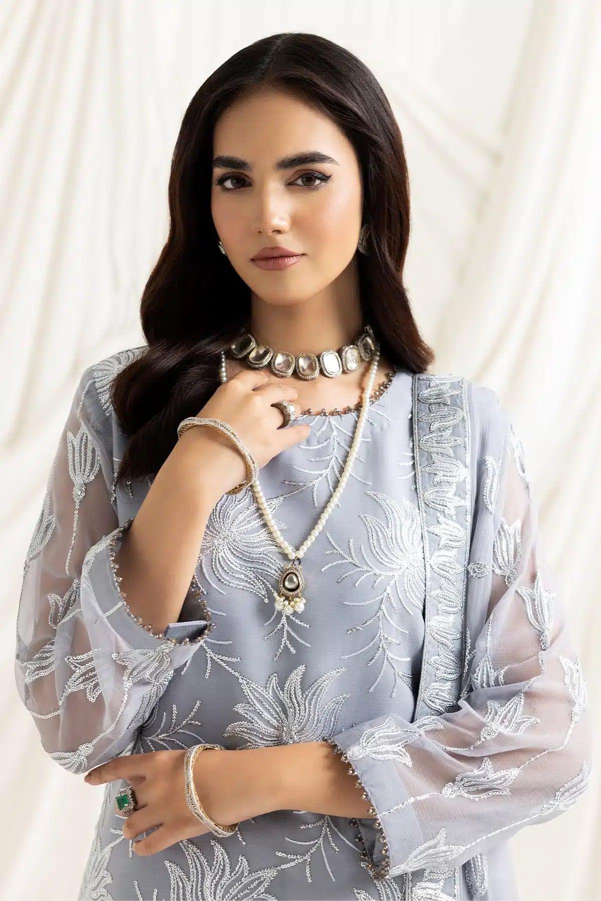 Alizeh | Dua Formals 23 | DUA-V02D05B-ELNAZ(GREY) - Aqsa Fabrics