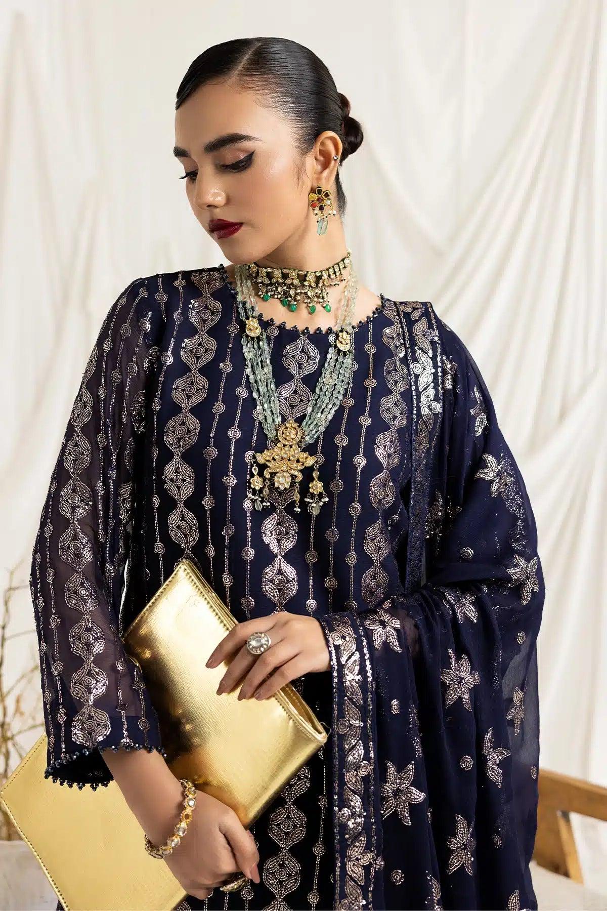 Alizeh | Dua Formals 23 | DUA-V02D01A- AIREEN(NAVY BLUE) - Aqsa Fabrics