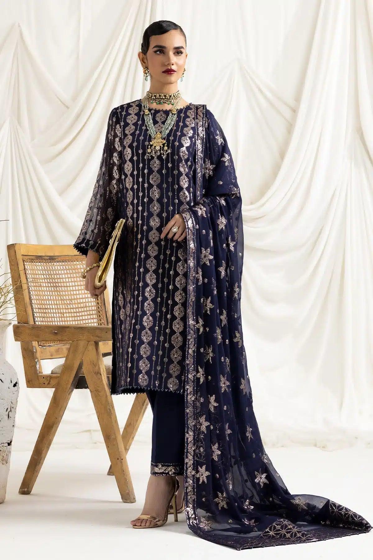 Alizeh | Dua Formals 23 | DUA-V02D01A- AIREEN(NAVY BLUE) - Aqsa Fabrics