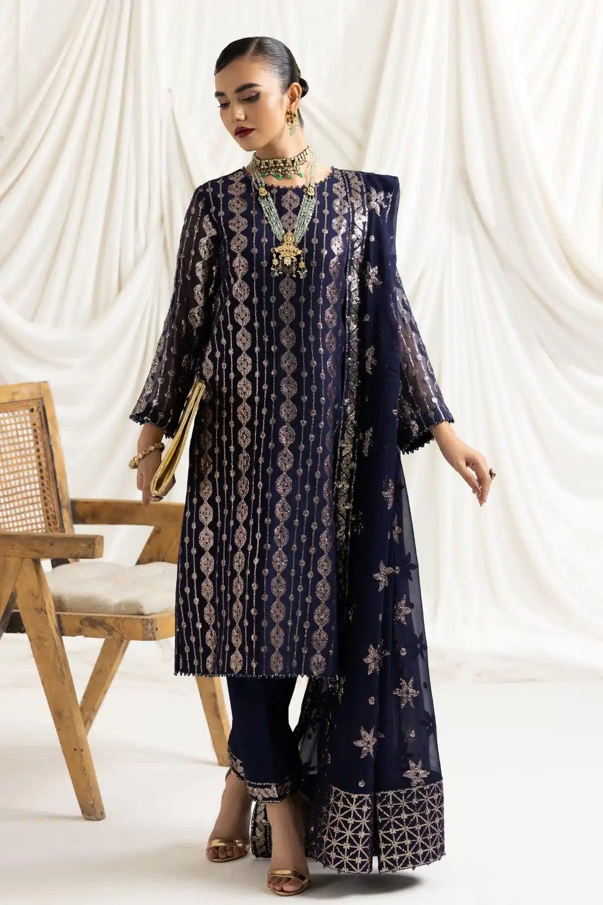 Alizeh | Dua Formals 23 | DUA-V02D01A- AIREEN(NAVY BLUE) - Aqsa Fabrics