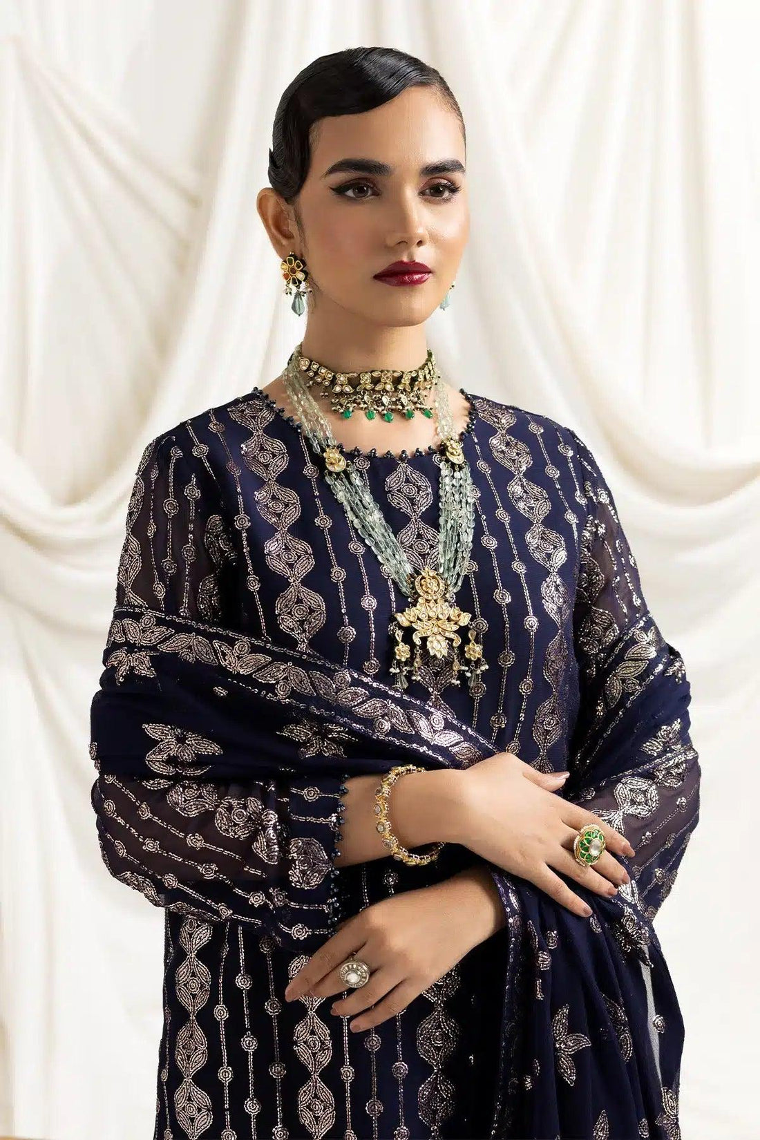 Alizeh | Dua Formals 23 | DUA-V02D01A- AIREEN(NAVY BLUE) - Aqsa Fabrics