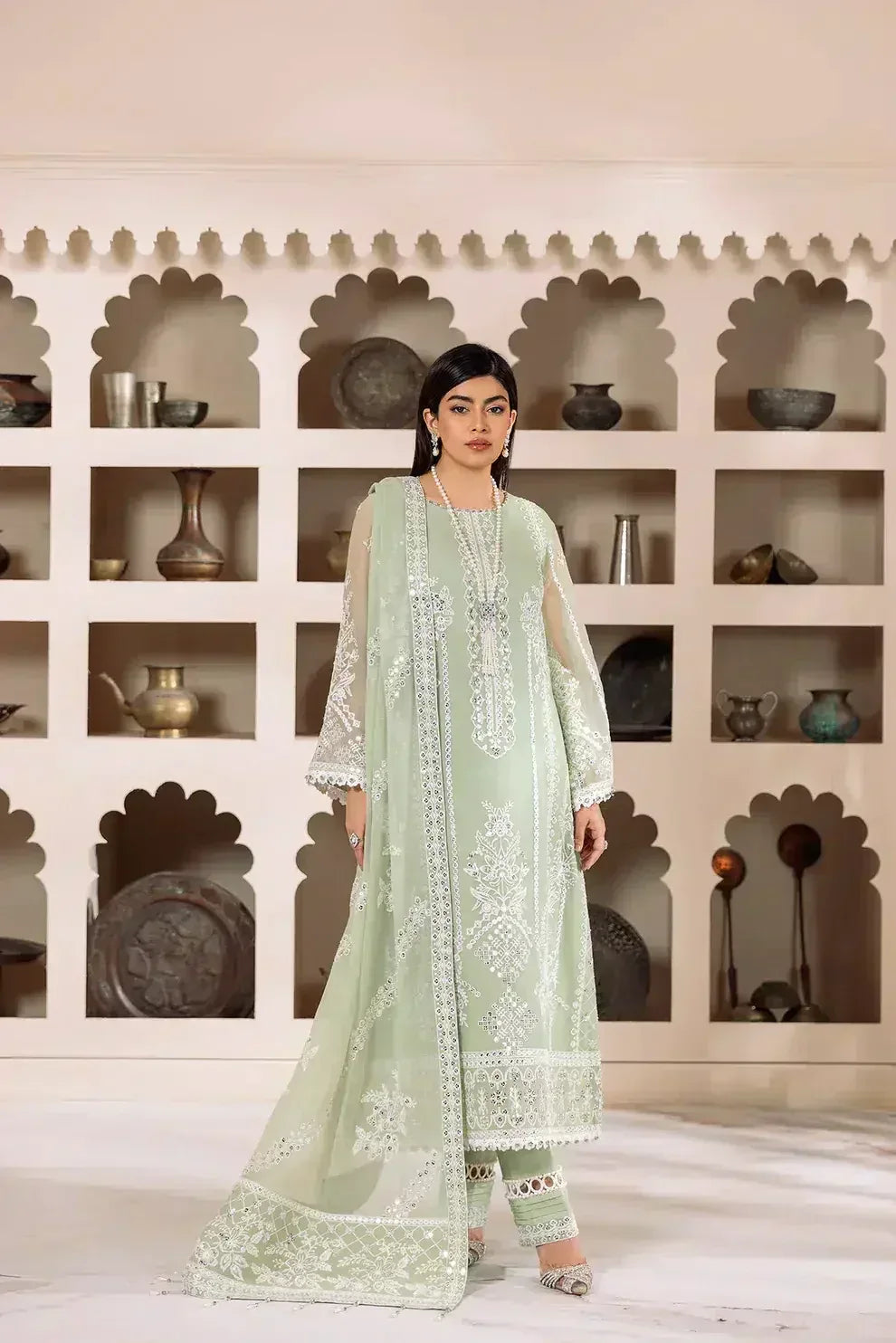 Alizeh | Dua Formals 23 | DUA-V01D04A- MEHRUNISA ( PISTA ) - Aqsa Fabrics